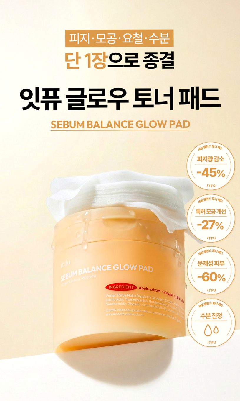 [요철제로 필링패드] 글로우 토너 패드 지우개 좁쌀 피지 모공 각질 아하 바하 60매, 3개